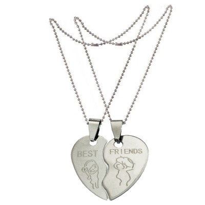 Two Pieces Couple Heart Shape Necklace by Menjewell 